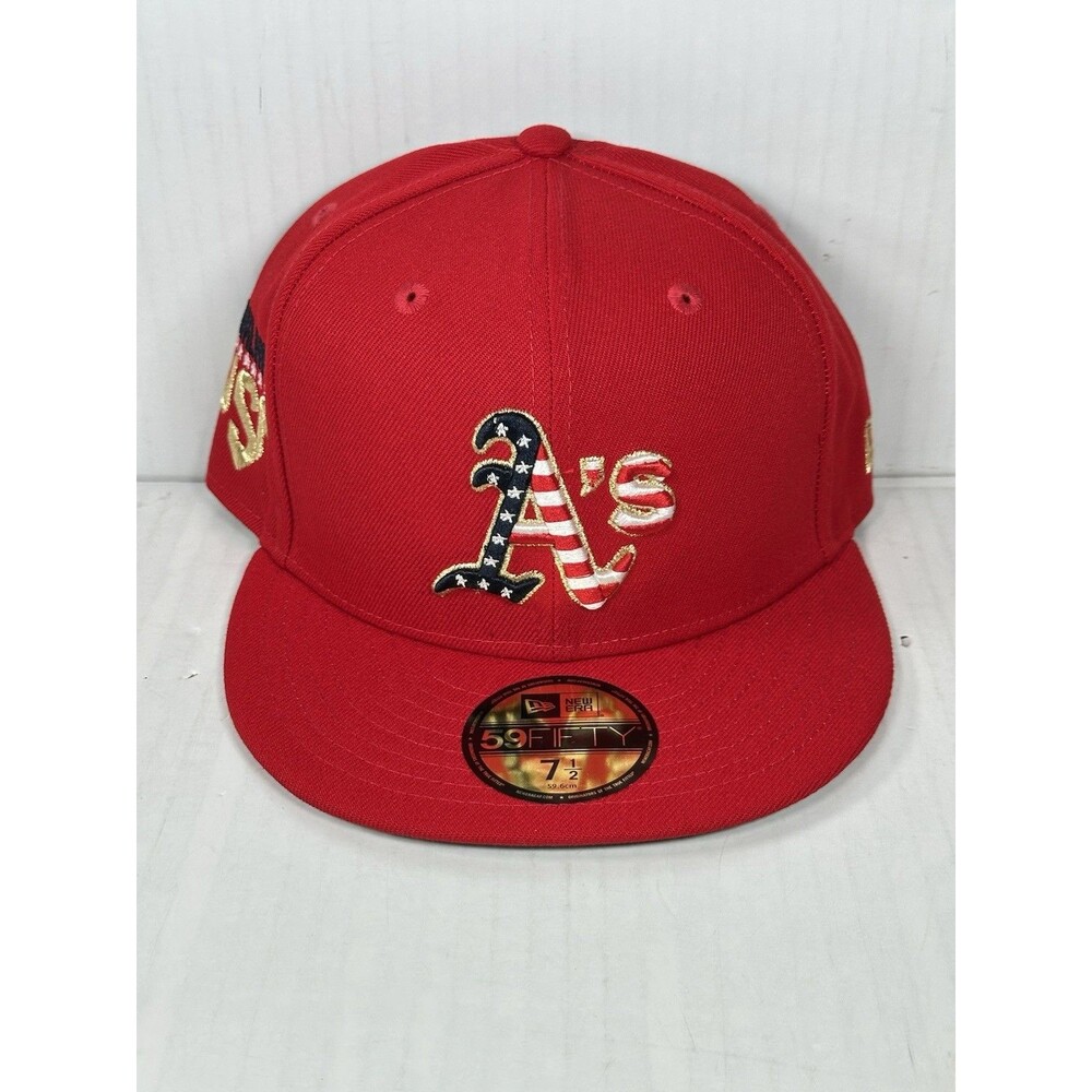 Size 7 1/2 New Era Oakland Athletics 4th of July USA Patch 59FIFTY Hat Cap NWT